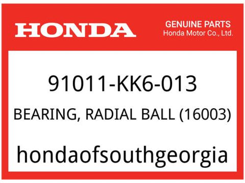 Honda OEM Part 91011-KK6-013 BEARING, RADIAL BALL (16003)