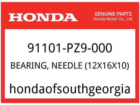 Honda OEM Part 91101-PZ9-000 BEARING, NEEDLE (12X16X10)